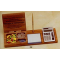5"x12" Walnut Desk Organizer With Pen, Calculator, And 3"x3" Pad (3m)